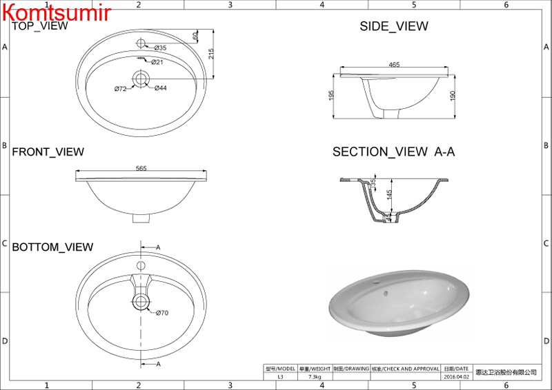 Раковина встраиваемая сверху Creo Ceramique LILLE 55.5х46х20, фаянс, цвет Белый (LI3000 (HDL3))