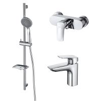 AQ1010CR ВЕГА смеситель для раковины 97 без донного клапана + AQ1060CR ВЕГА смеситель для душа + AQ2011CR ВЕГА душевой гарнитур 3jet 73см