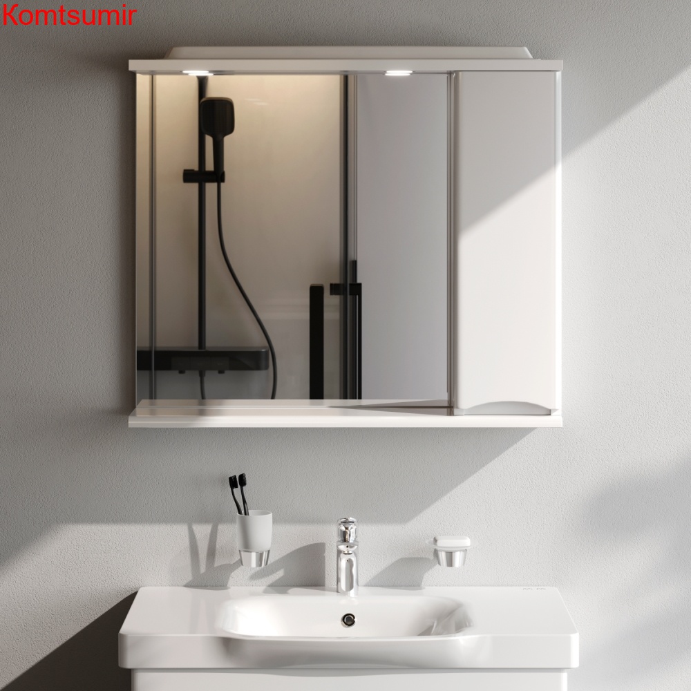 M80MPR0801WG Like, зеркало, частично-зеркальный шкаф, 80 см, с подсветкой, правый, белый, глянец, шт