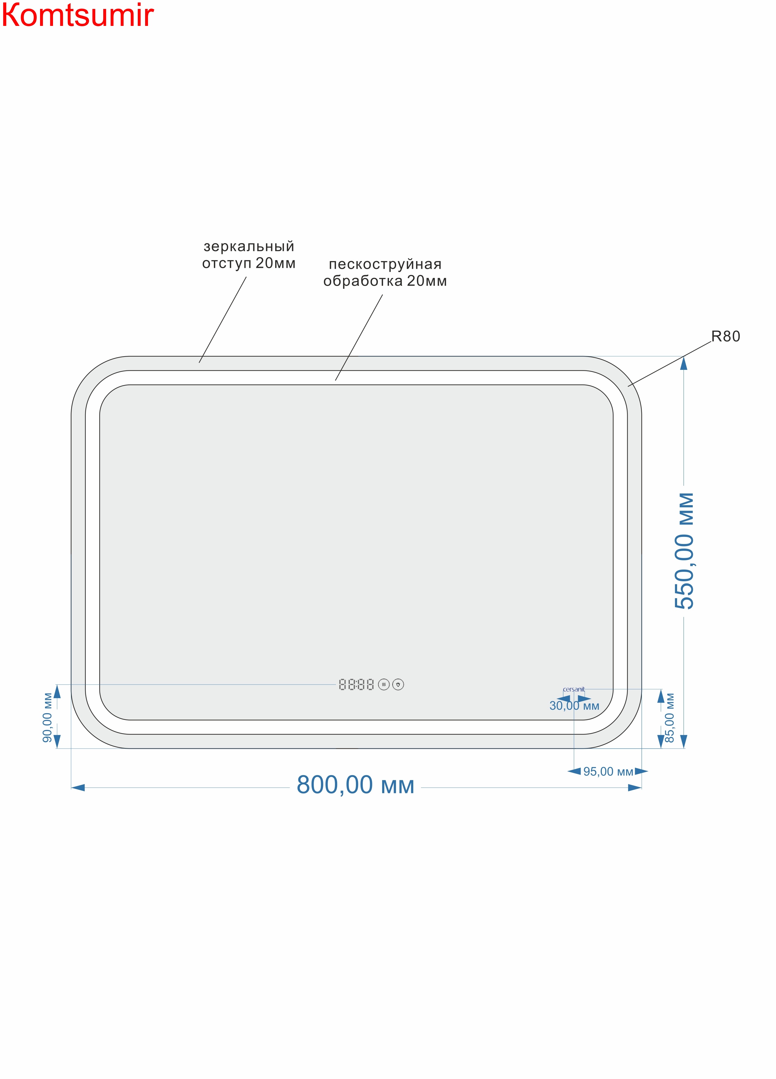 Зеркало: LED 051 pro 80*55, с подсветкой, антизапотевание, ф-ция звонка, Сорт1