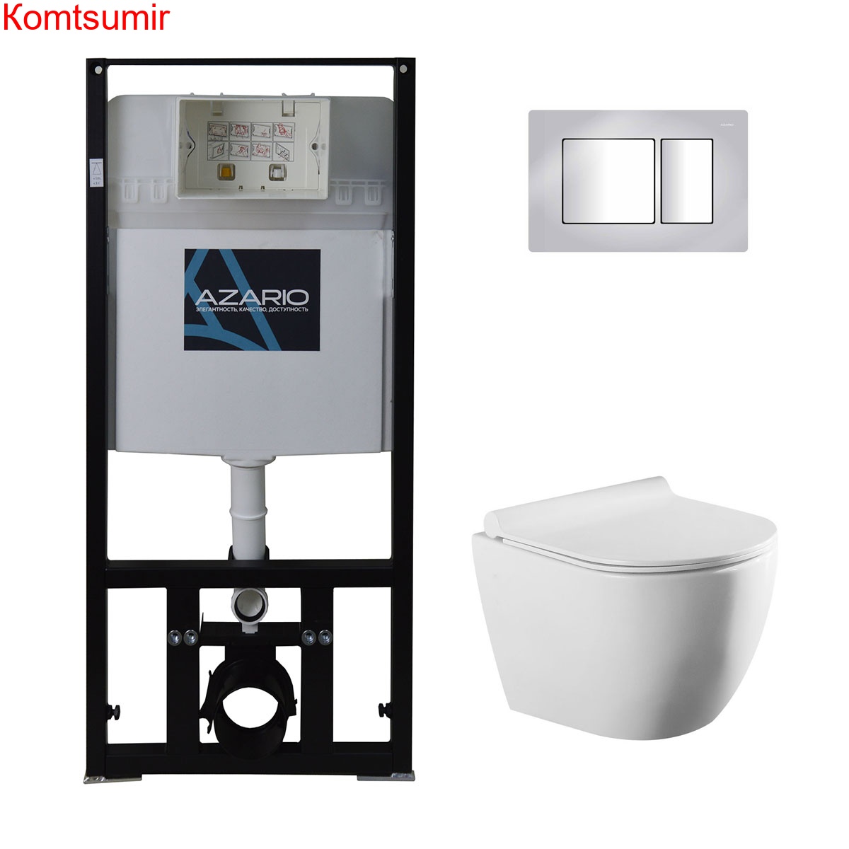 Сет AZARIO инсталляция с панелью смыва + унитаз Geno с сиденьем микролифт+клавиша-0031
