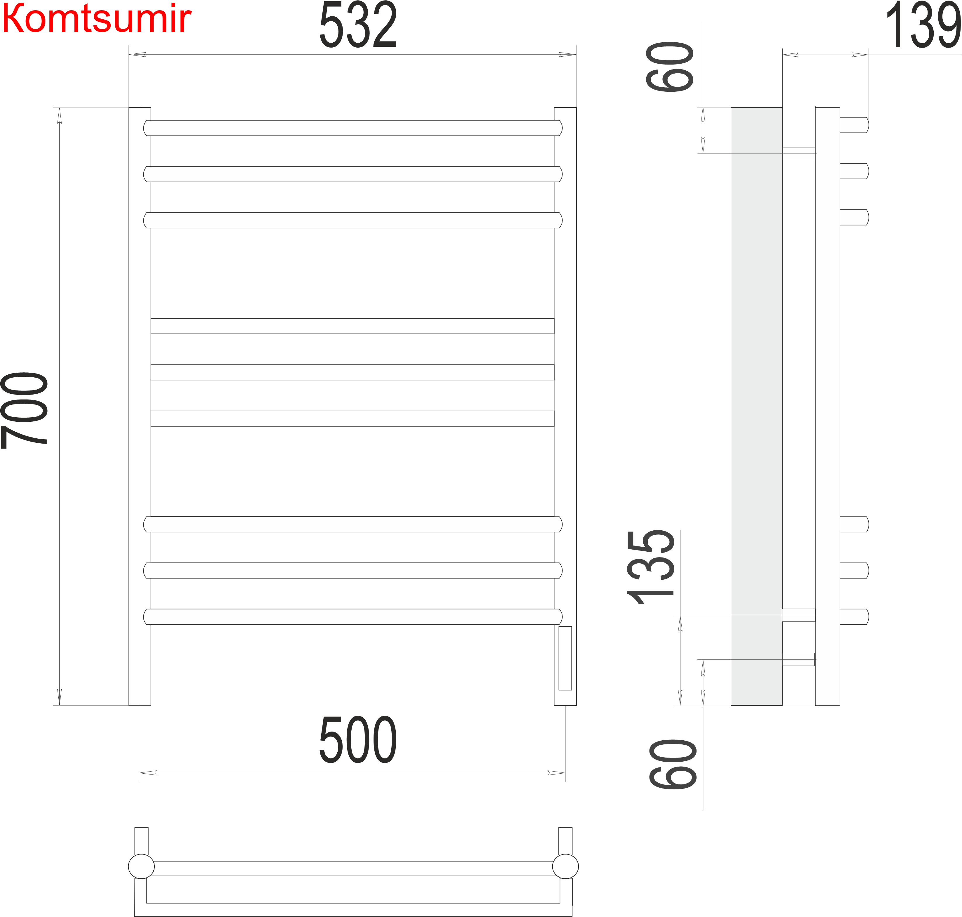 Прато П9 500х700 электро (sensor quick touch) Полотенцесушитель  TERMINUS