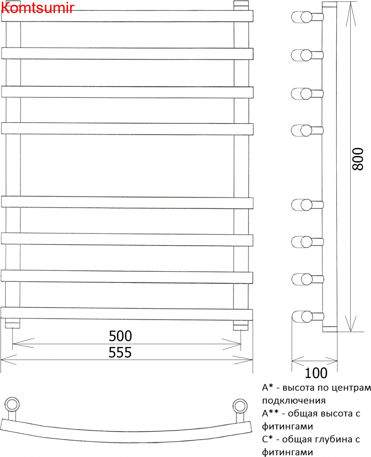 Полотенцесушитель водяной Двин R primo 80/50 1"-3/4"-1/2" золотой хром
