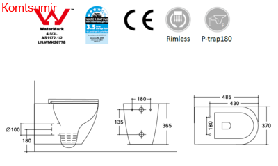 Унитаз подвесной безободковый HOLLER POINT (485*370*365мм, сиденье дюропласт, микролифт) белый