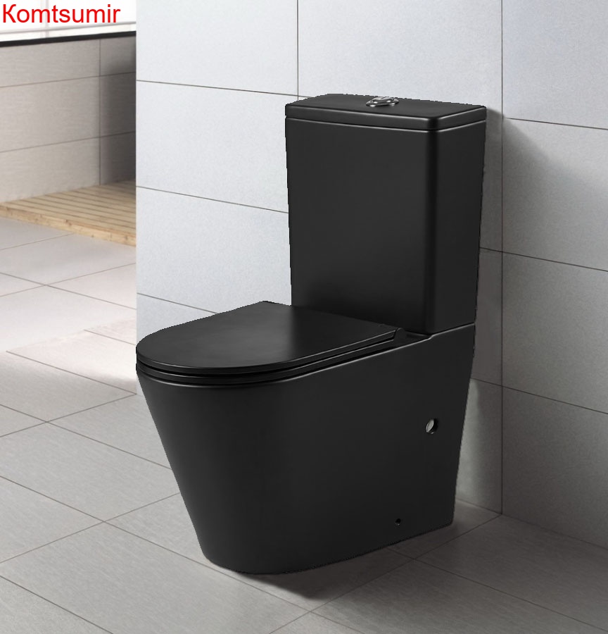 Унитаз напольный Azario Vetro 605х380х825 безободковый с бачком и сиденьем микролифт, черный матовый (Z-2149-MB)