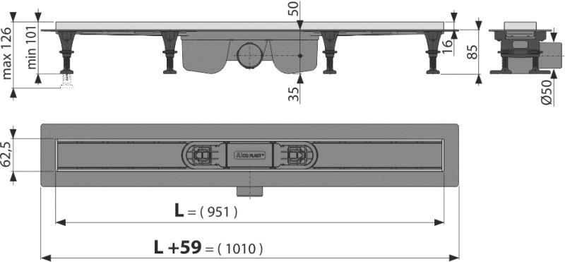 Душевой лоток AlcaPlast APZ22-950 Optimal 95 см серый