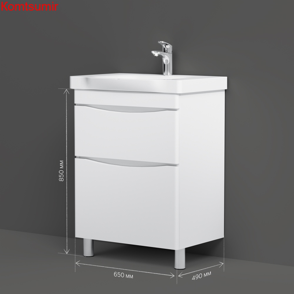 M80FSX0652WG Like, База под раковину, напольная, 65 см, 2 ящика, белый, глянцевая, шт