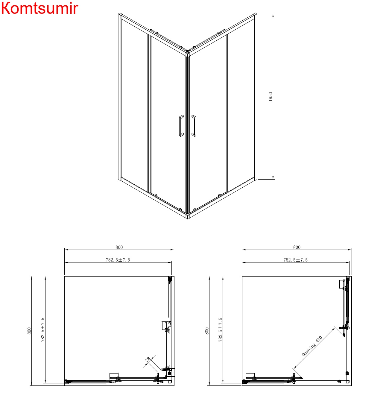 Душевое ограждение Azario SEATTLE 80*80*195 хром, прозрачное стекло, 6мм.