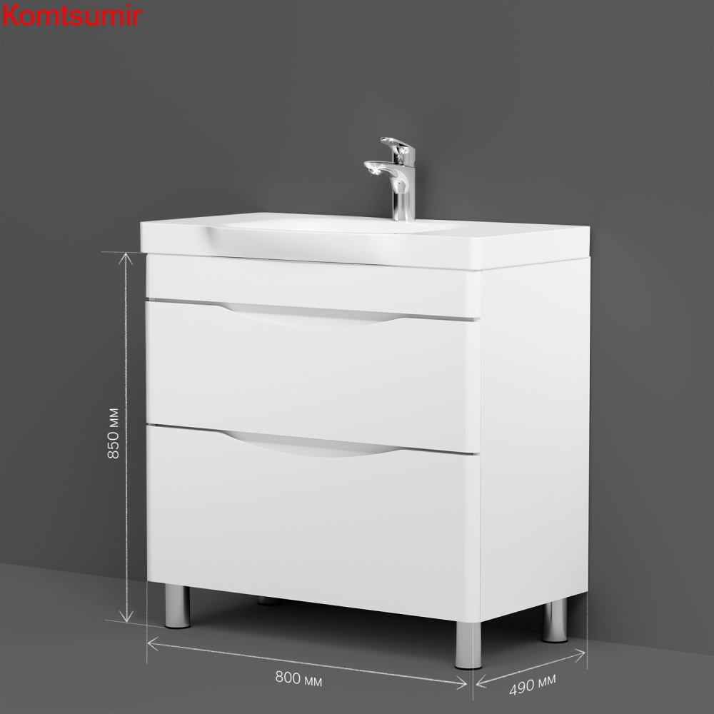 M80FSX0802WG Like, База под раковину, напольная, 80 см, 2 ящика, белый, глянцевая, шт