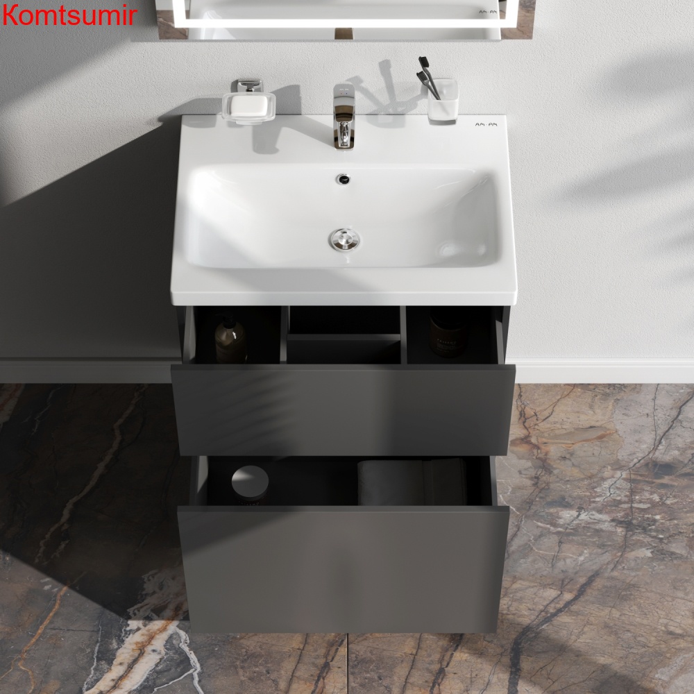 M90FSX06022GM32 GEM, База под раковину, напольная, 60 см, 2 ящика push-to-open, графит матовый