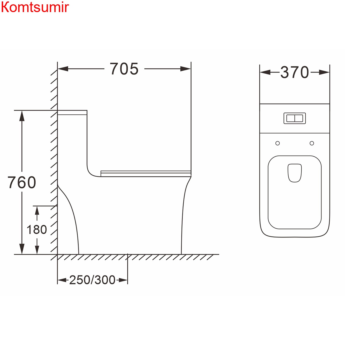 Унитаз-моноблок AZARIO GRESSA 705х370х760 напольный безободковый в комплекте с сиденьем дюропласт микролифт, цвет черный матовый (AZ-1111MB)