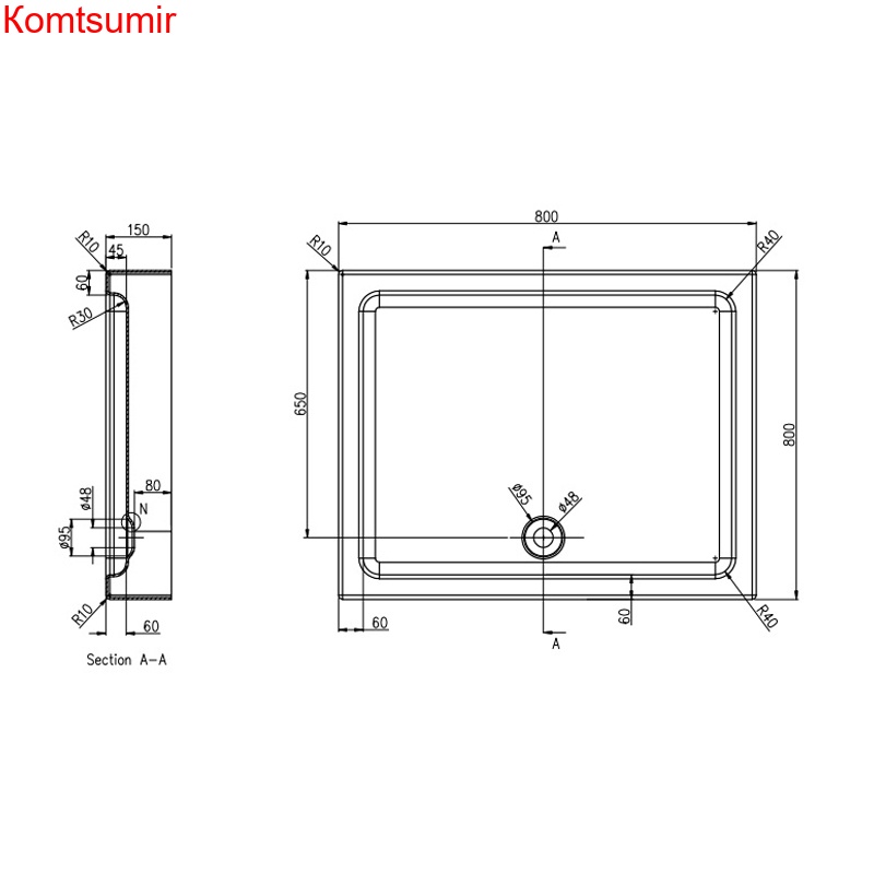 Поддон Azario 800*800*150 R/L, для TORONTO 1432B