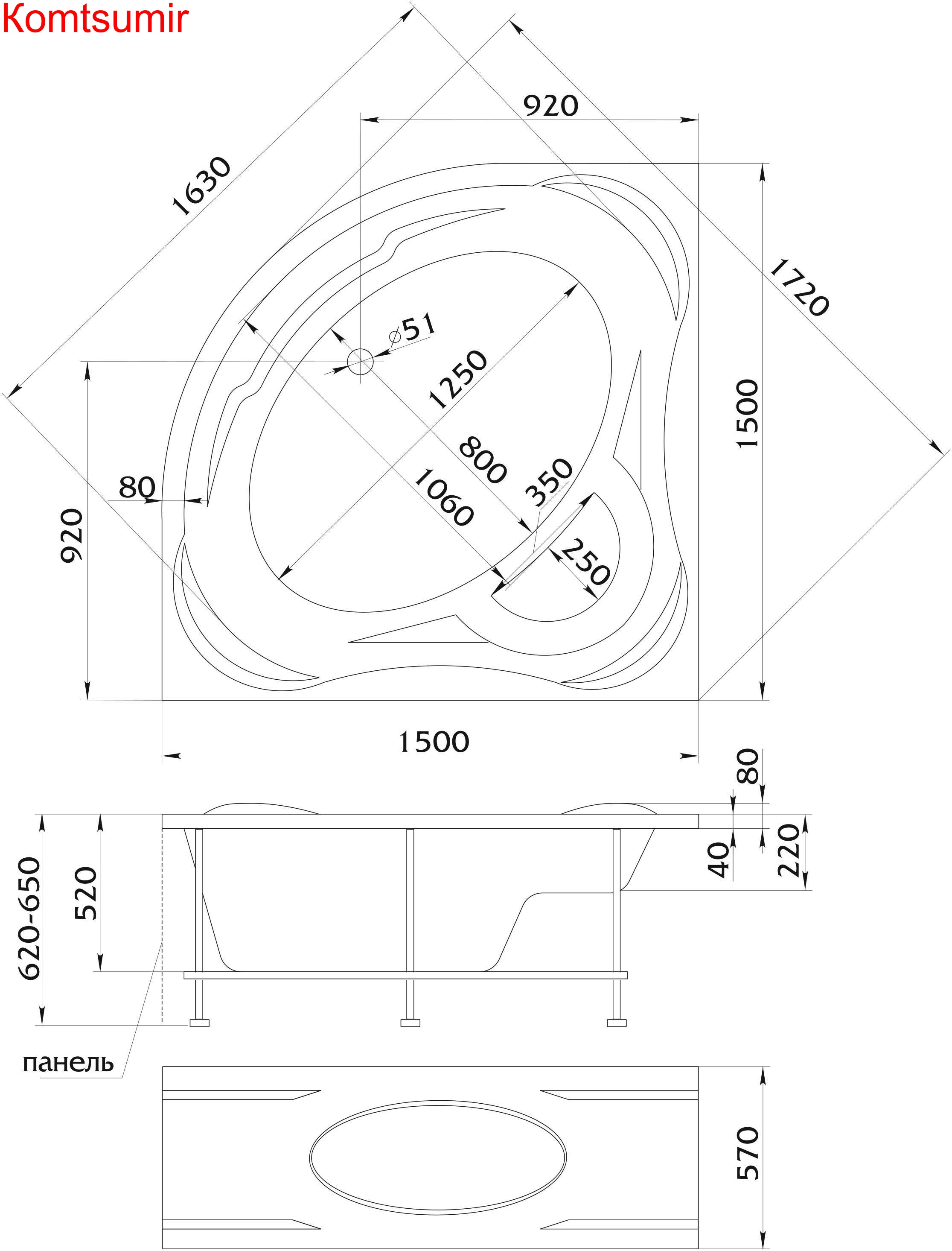 Акриловая ванна 1Marka PALERMO 150x150 Акриловая ванна 1Marka PALERMO 150x150