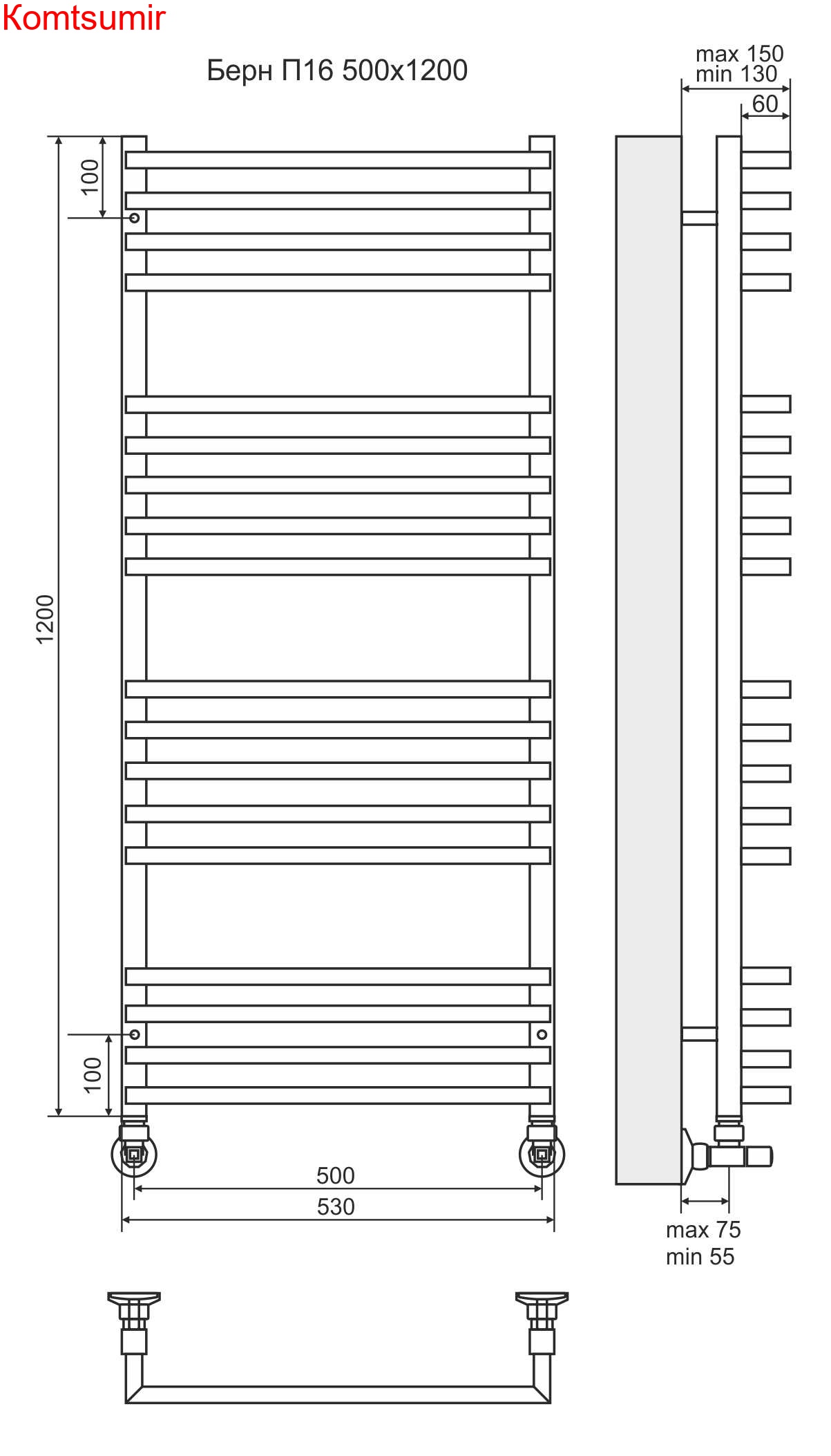 Берн П18 500х1200 Полотенцесушитель  TERMINUS