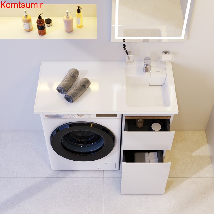 M85AWPR1001WG X-Joy, Раковина над стиральной машиной, литьевой мрамор, правая, 100 см, белый глянец