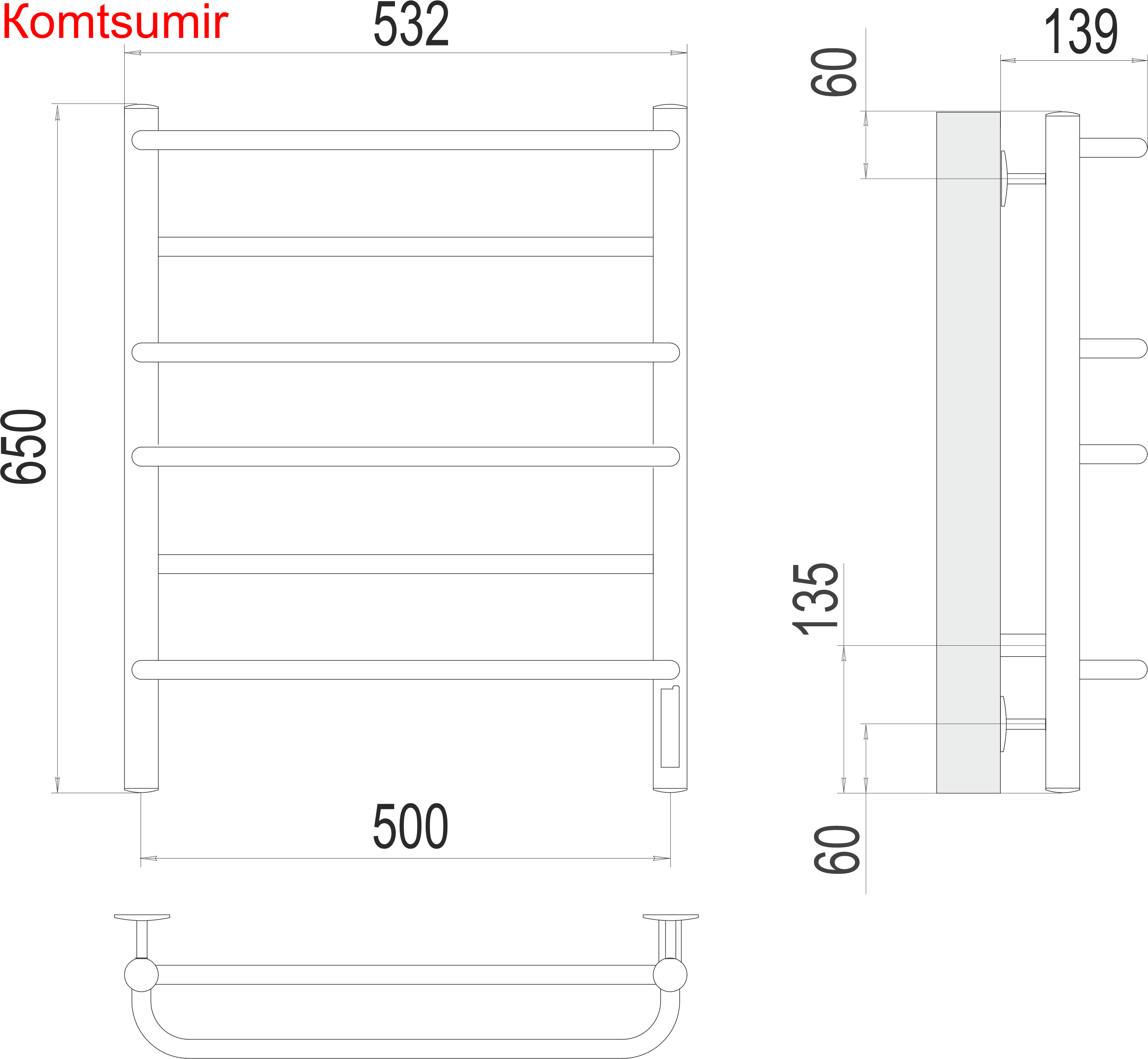 Евромикс П6 500х650 Электро (quick touch) Полотенцесушитель  TERMINUS