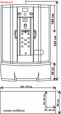 Душевая кабина 170х85х215 Водный Мир ВМ-8828-170