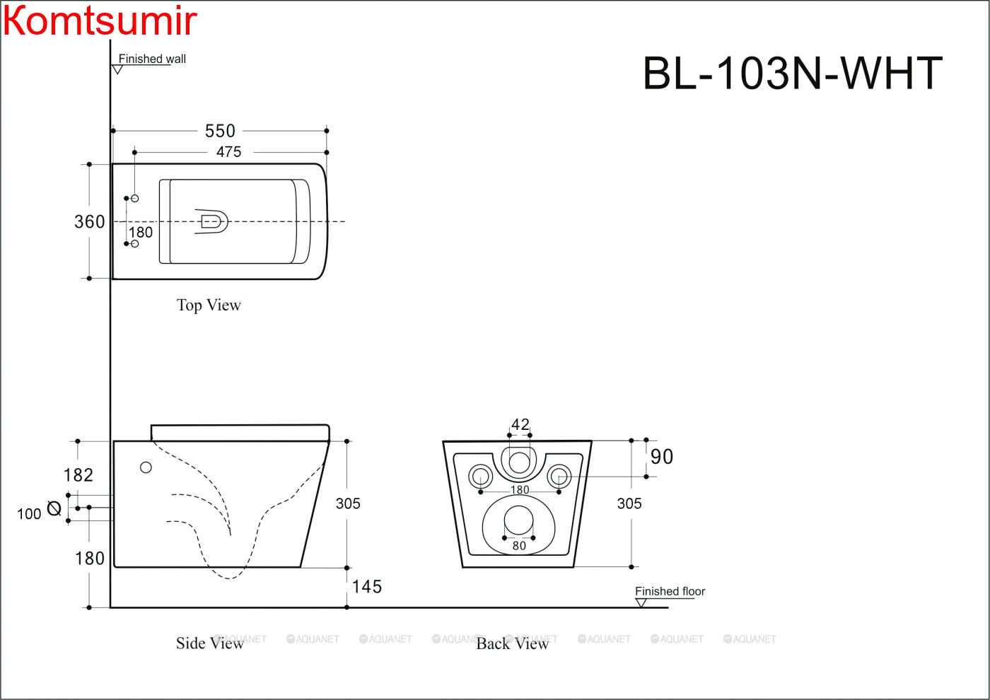 Унитаз подвесной Aquanet Rimless Tavr-W BL-103N-WHT