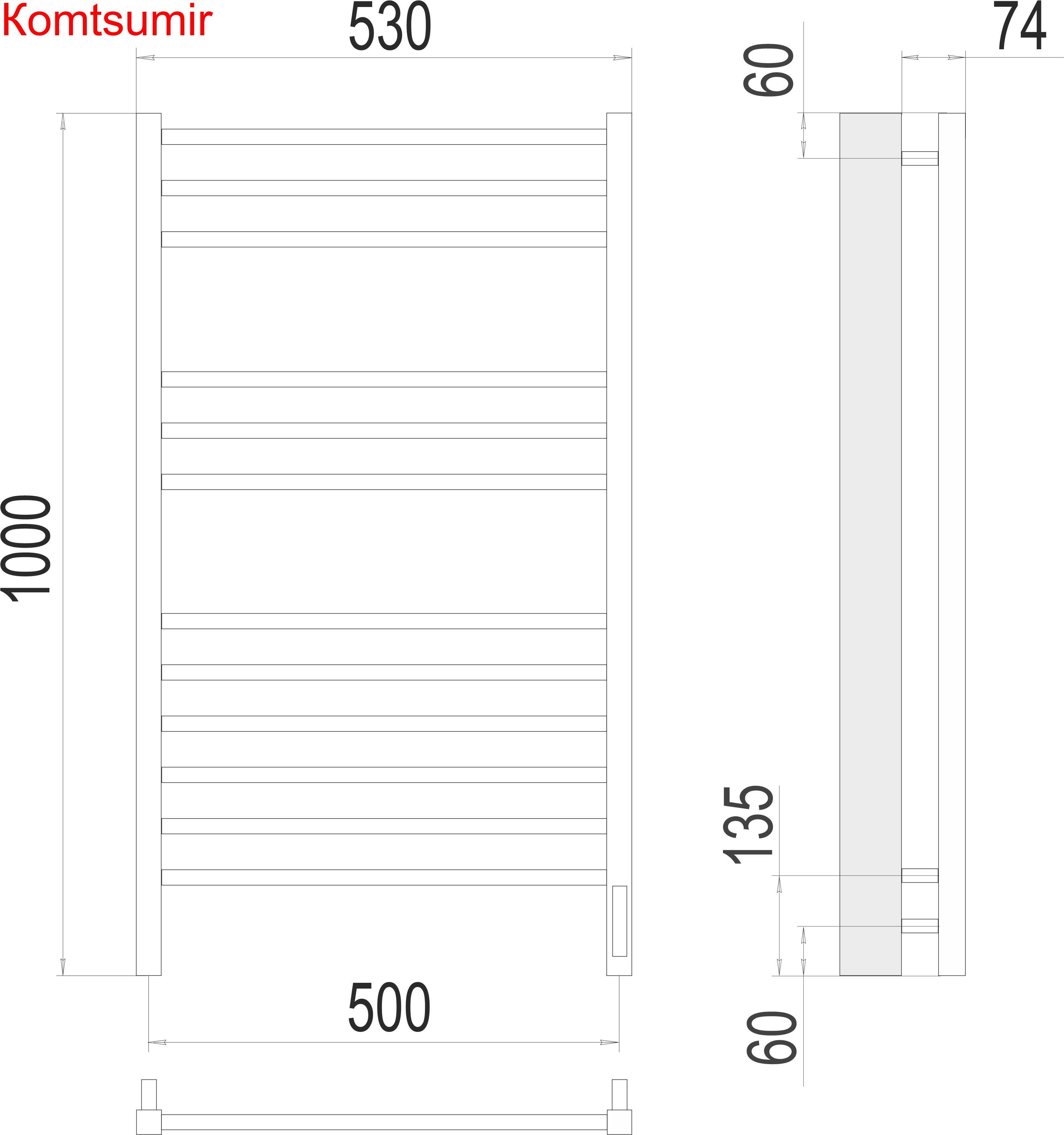Сицилия П12 500х1000 электро (sensor quick touch) Полотенцесушитель TERMINUS)