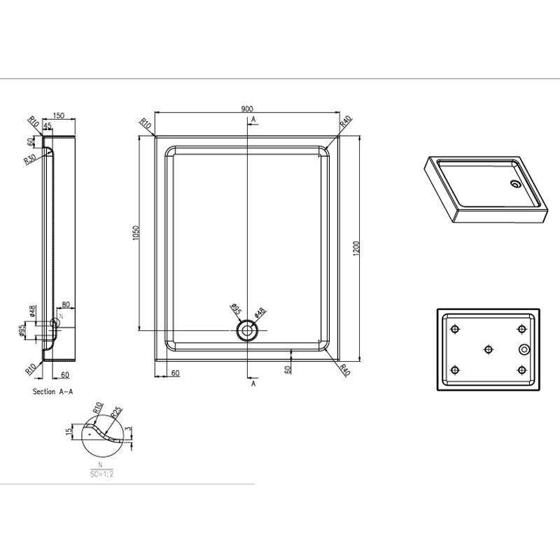 Поддон Azario 900*1200*150 R/L, для ONTARIO 1231 900 Поддон Azario 900*1200*150 R/L, для ONTARIO 1231 900