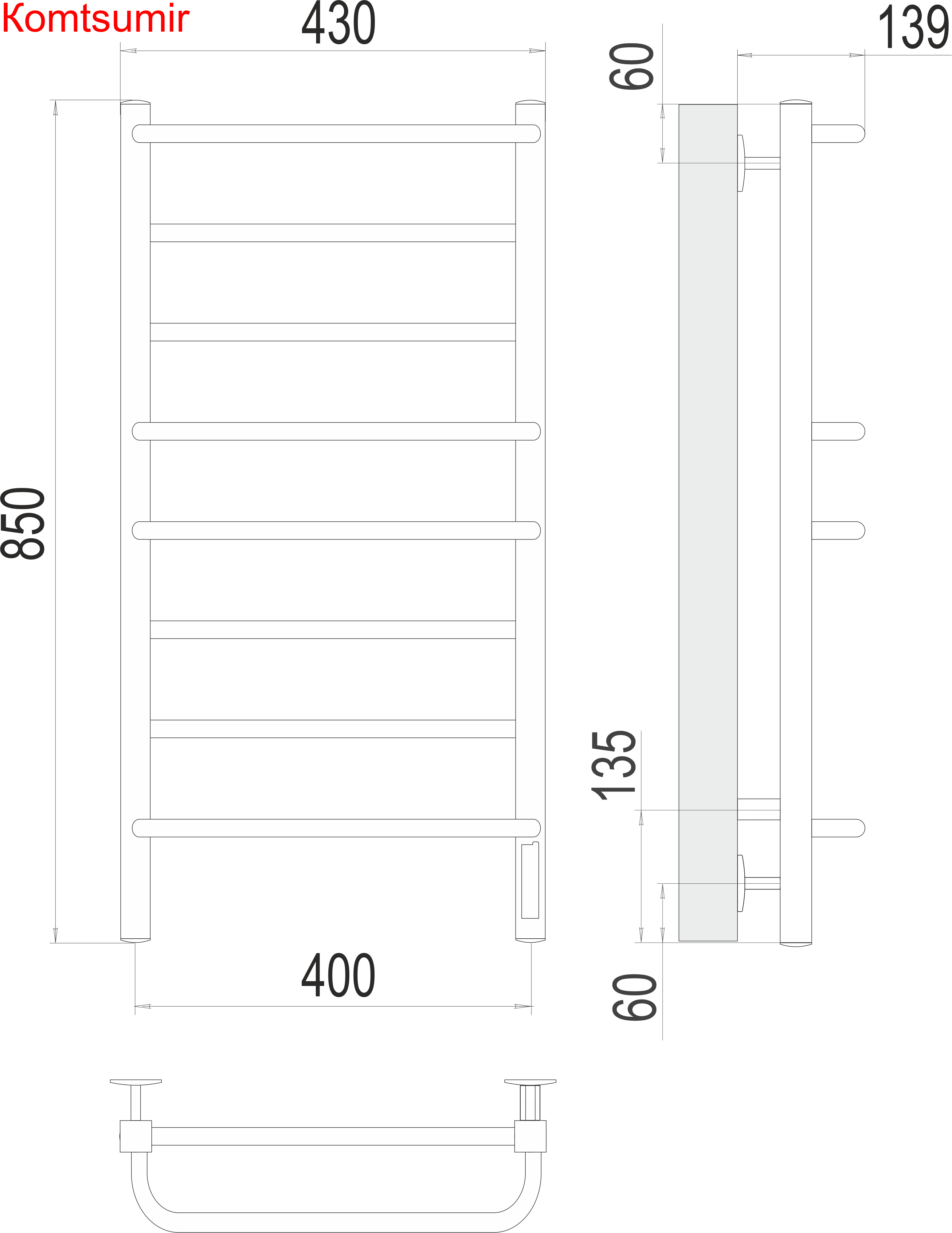 Евромикс квадро П8 400х850 Электро (quick touch) Полотенцесушитель  TERMINUS