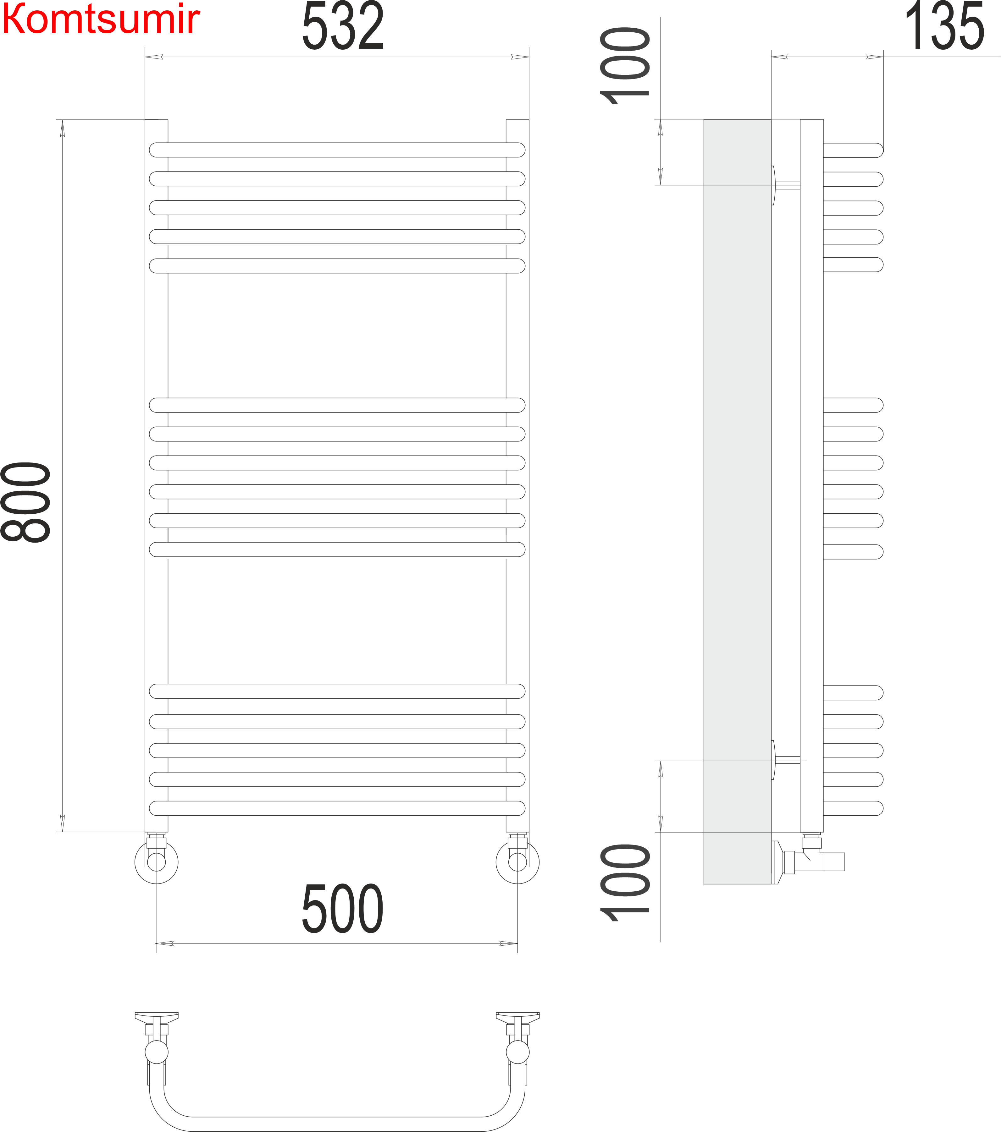 Стандарт П16 500х800 Полотенцесушитель  TERMINUS