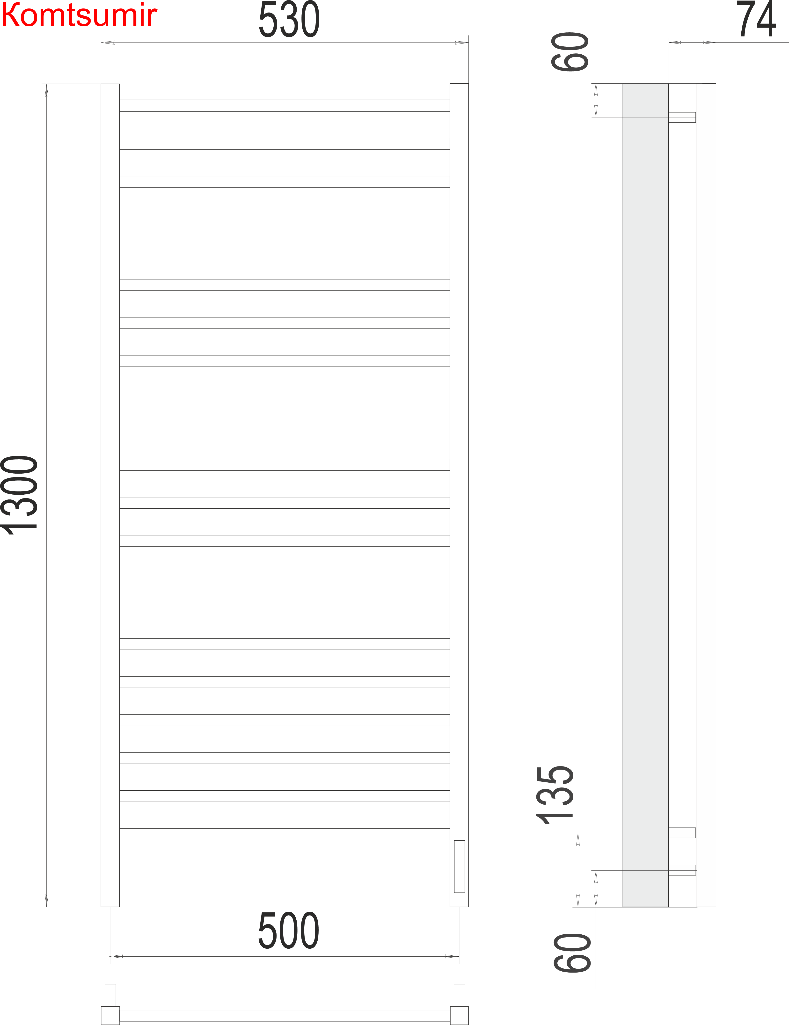 Сицилия П15 500х1300 электро (sensor quick touch) Полотенцесушитель TERMINUS)
