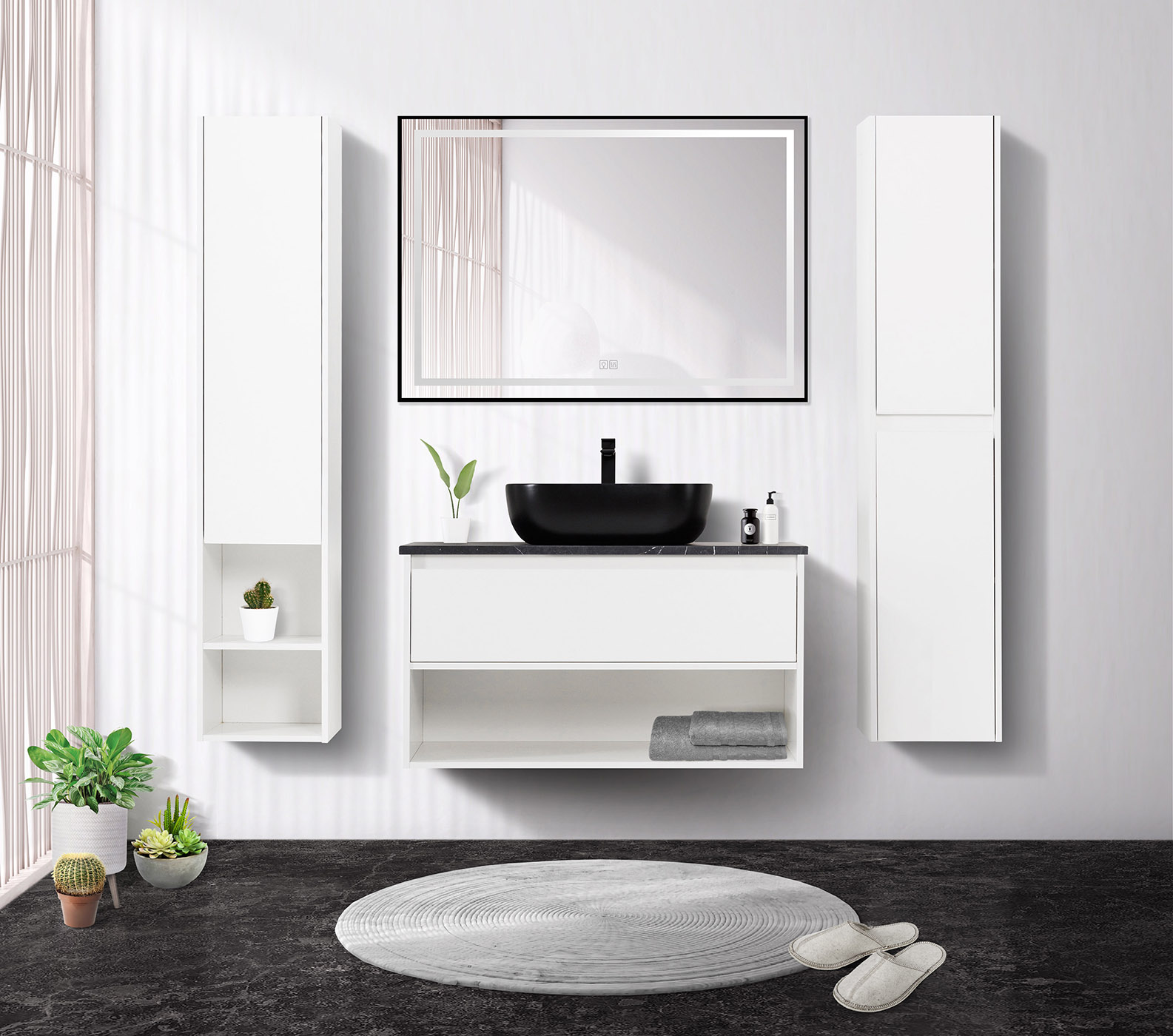 Шкаф подвесной BelBagno с распашной дверцей и открытой полкой, левосторонний KRAFT-1600-1A-SC-BO-L Bianco Opaco