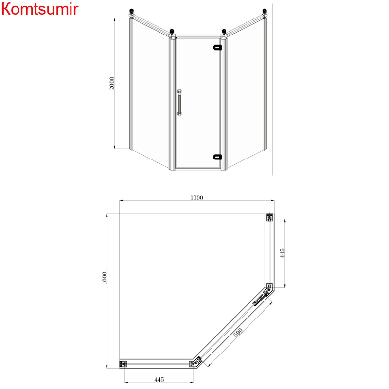 Душевое ограждение Azario ONTARIO 1000*1000*2000, без поддона, 8 мм