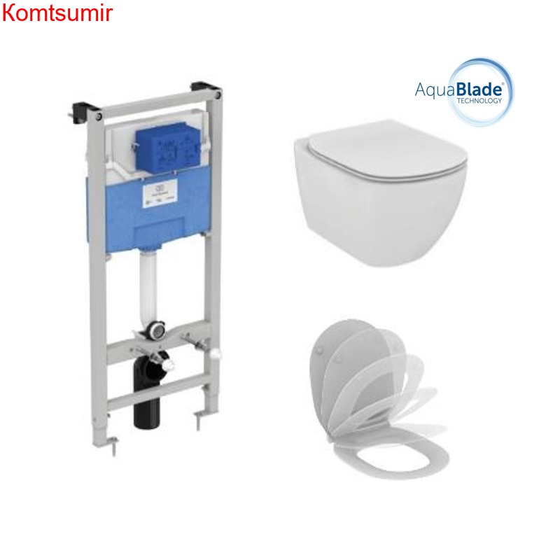 Промо-набор 3 в 1 Ideal Standard Инсталляция ProSys + Подвесной унитаз с сиденьем и крышкой TESI, Silk White, AquaBlade®