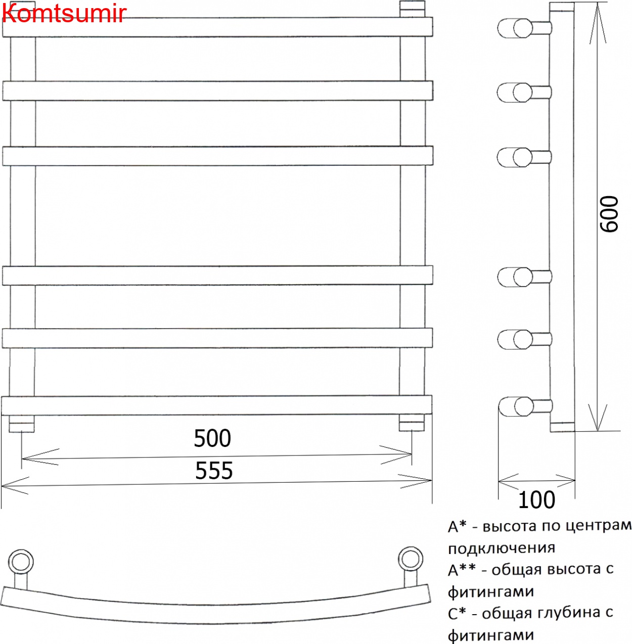 Полотенцесушитель водяной Двин R braid 60/50 1"-3/4"-1/2"