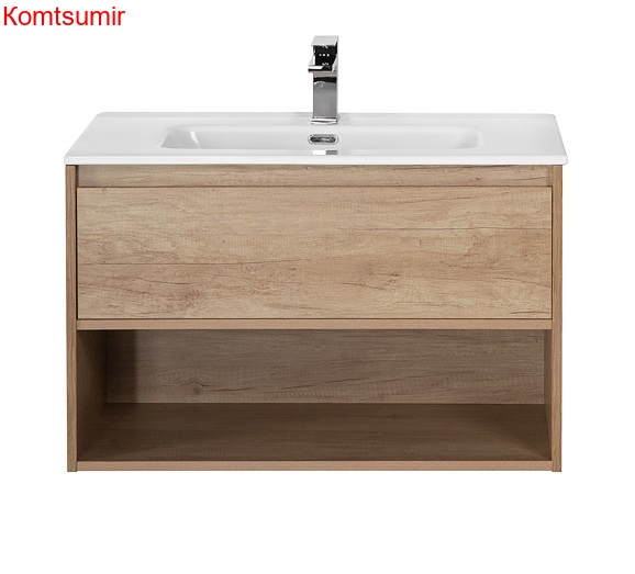 База под раковину подвесная с ящиком и открытой полкой BelBagno KRAFT-800-1C-SO-RNN Rovere Nebrasca Nature