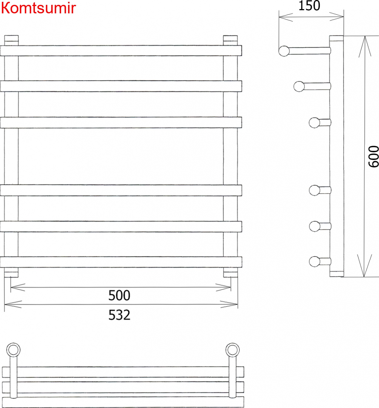 Полотенцесушитель водяной Двин F primo 60/50 1" - 3/4" - 1/2" золотой хром
