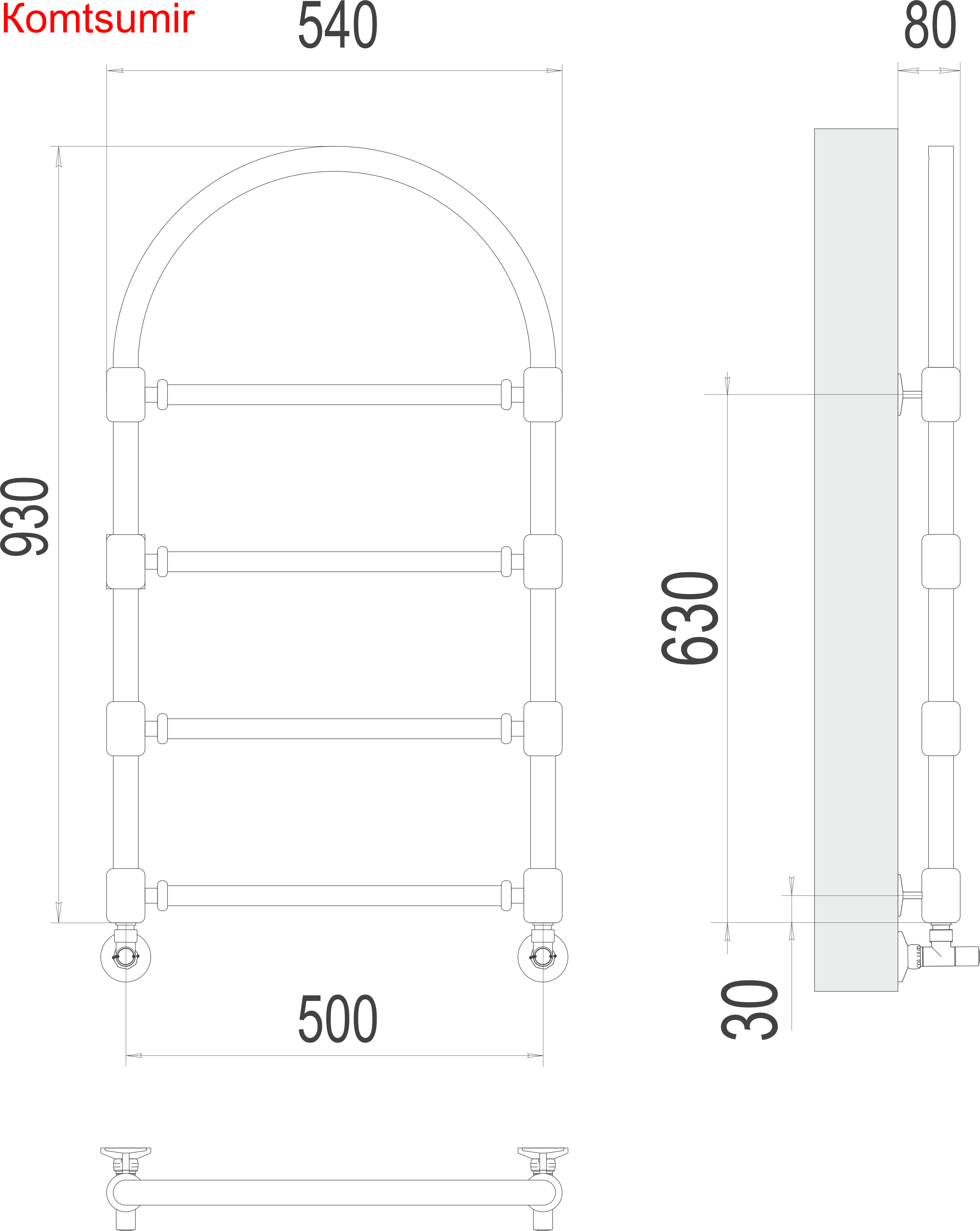 Версаль П4 500*930  Полотенцесушитель  TERMINUS