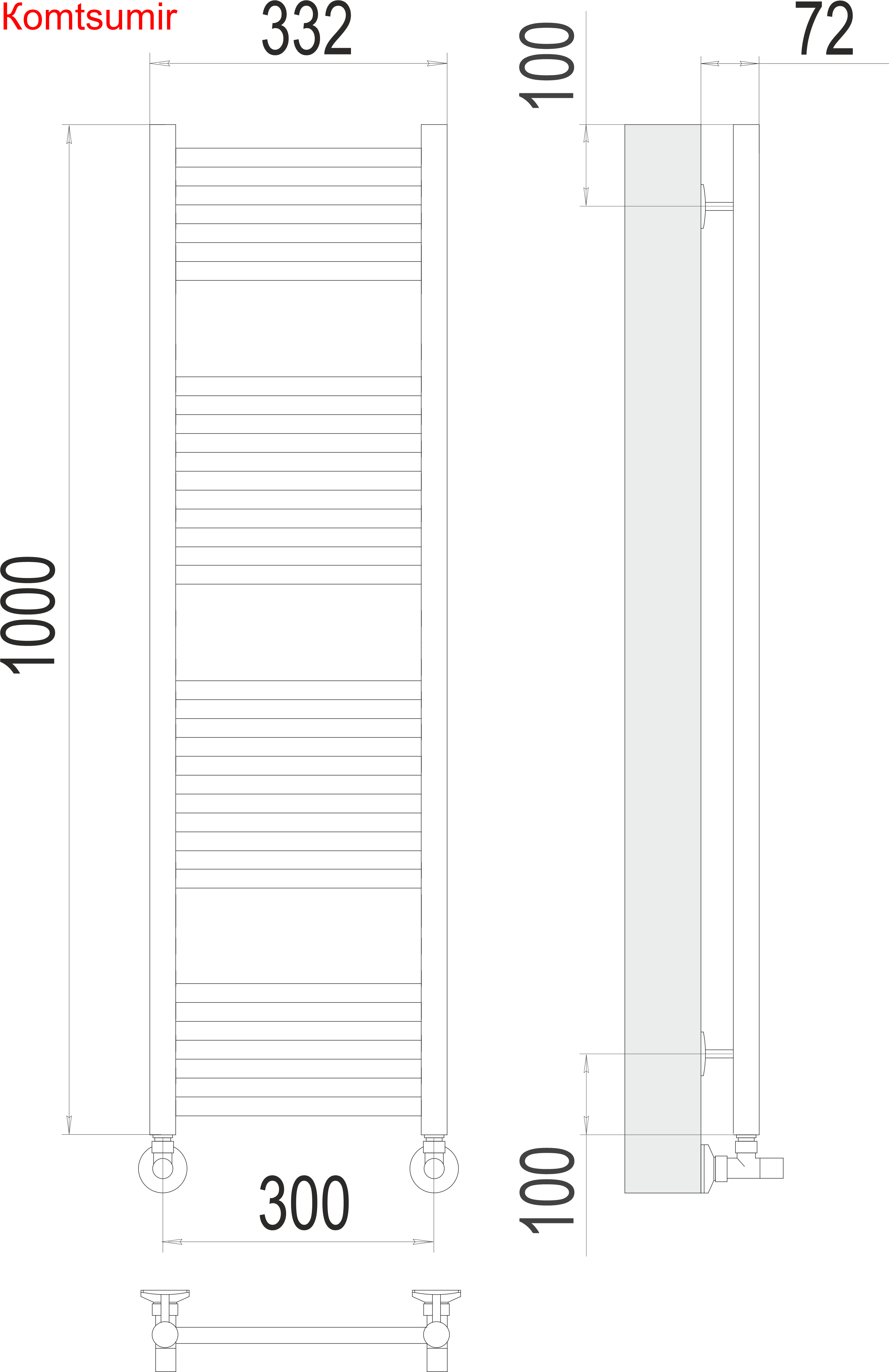 Аврора П20 300х1000 Полотенцесушитель  TERMINUS