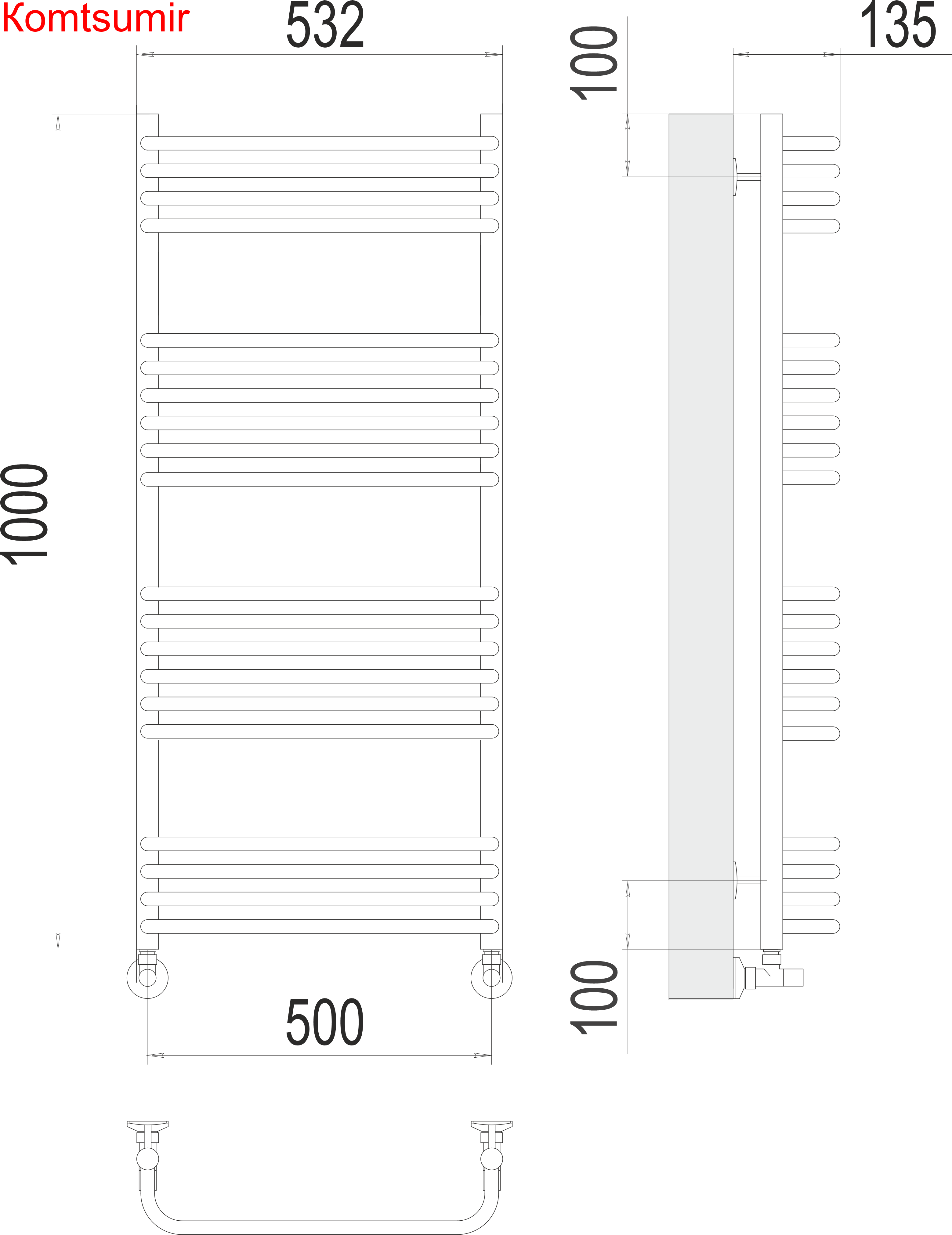 Стандарт П20 500х1000 Полотенцесушитель  TERMINUS