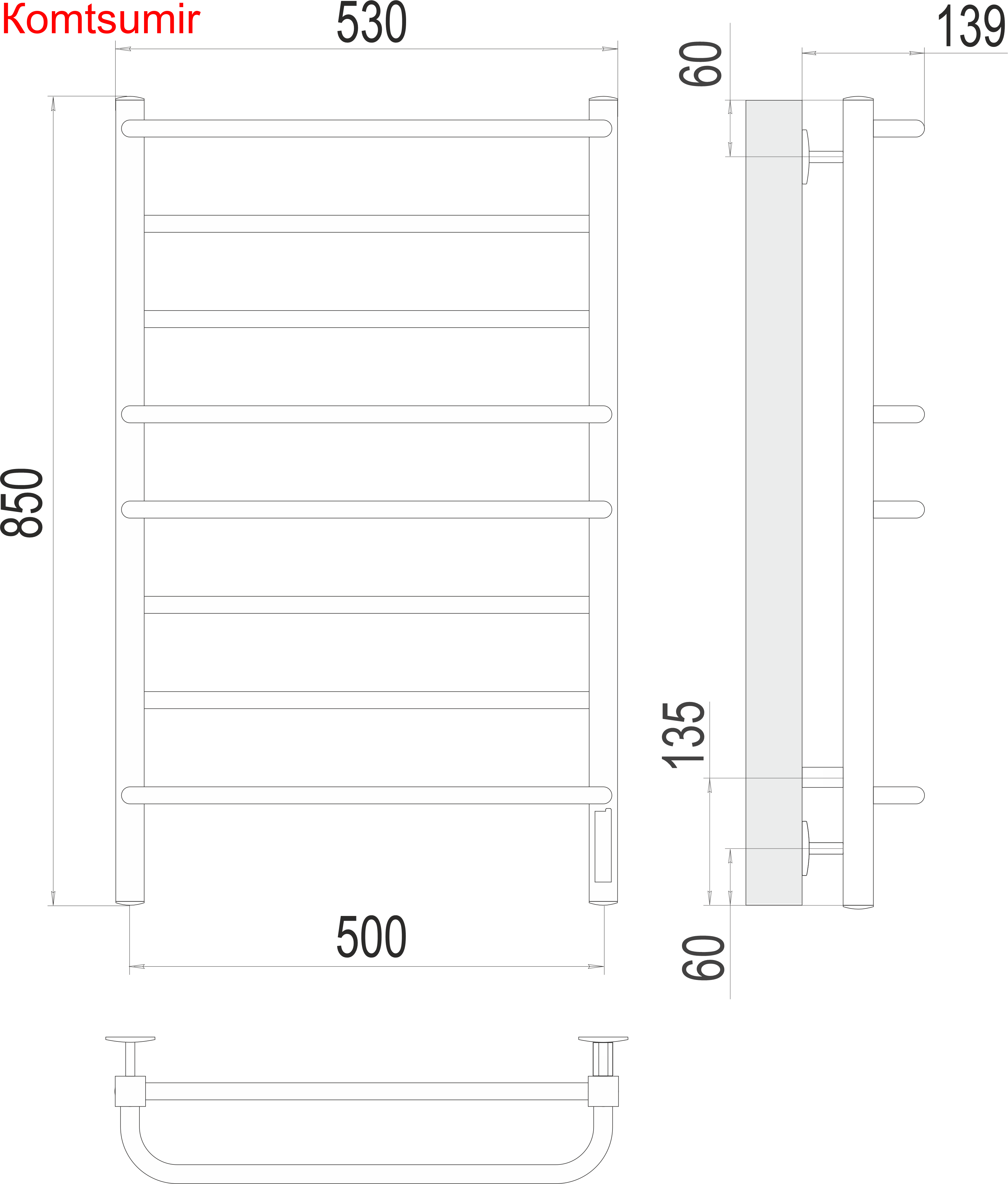 Евромикс квадро П8 500х850 Электро (quick touch) Полотенцесушитель  TERMINUS
