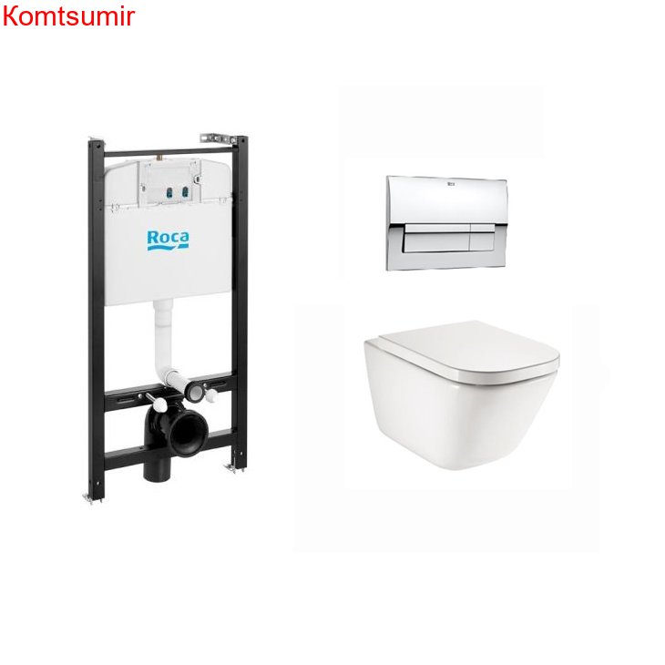 ПЭК: подвесной безободковый унитаз Roca THE GAP, сиденье микролифт, инсталляция Roca Active, клавиша B01