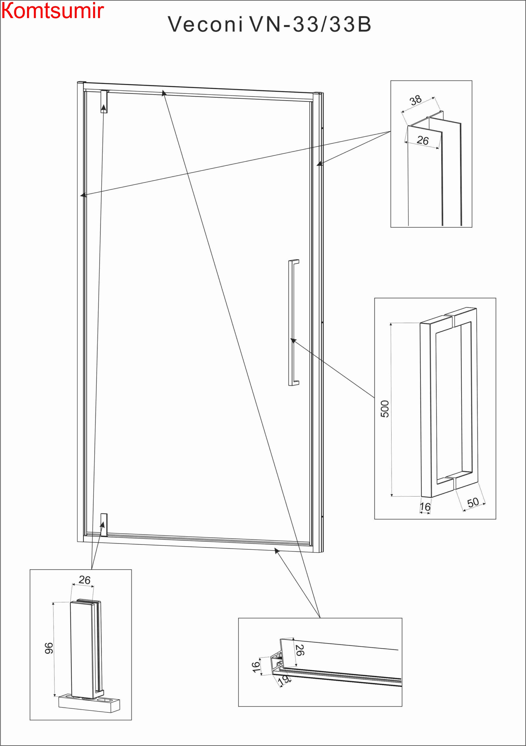 Душевая дверь Veconi Vianno VN-33B, 700x1950, черный, стекло прозрачное Душевая дверь Veconi Vianno VN-33B, 700x1950, черный, стекло прозрачное