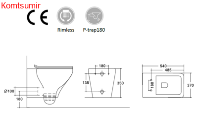 Унитаз подвесной безободковый HOLLER TOR (540*370*350мм, сиденье дюропласт, микролифт) белый