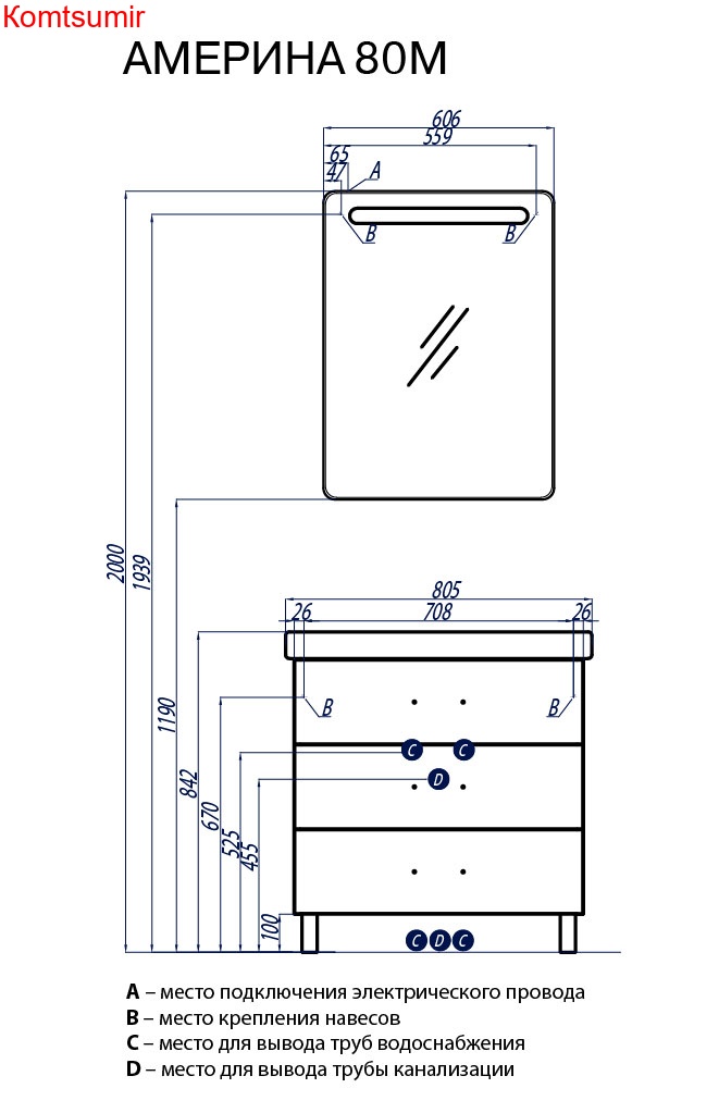 Тумба под раковину AQUATON Америна 80 М напольная, белая (1A169101AM010)