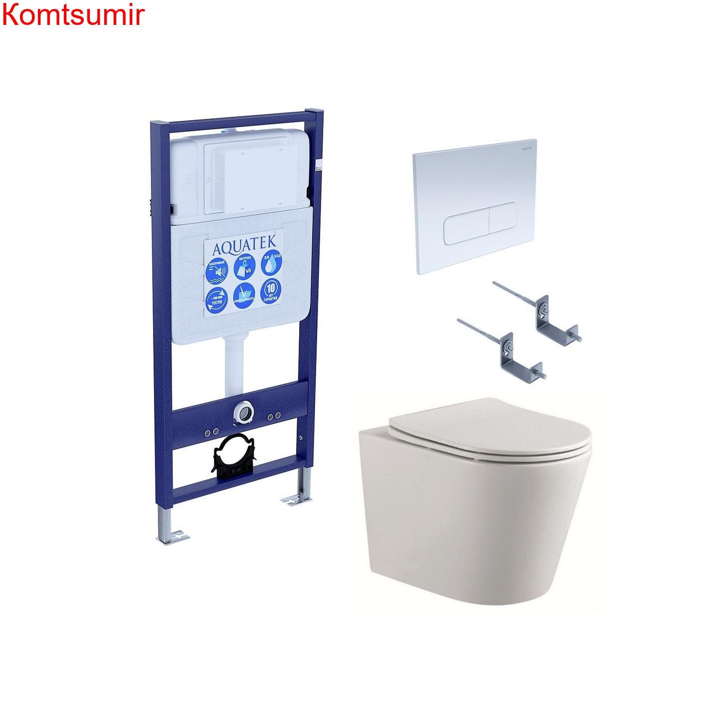 SET AQUATEK ВЕГА cmp-013 (рама AQUATEK Standard INS-0000012 с клавишей KDI-0000013 и крепежом KKI-0000002+унитаз ВЕГА AQ1904-00 с тонким сиденьем sc