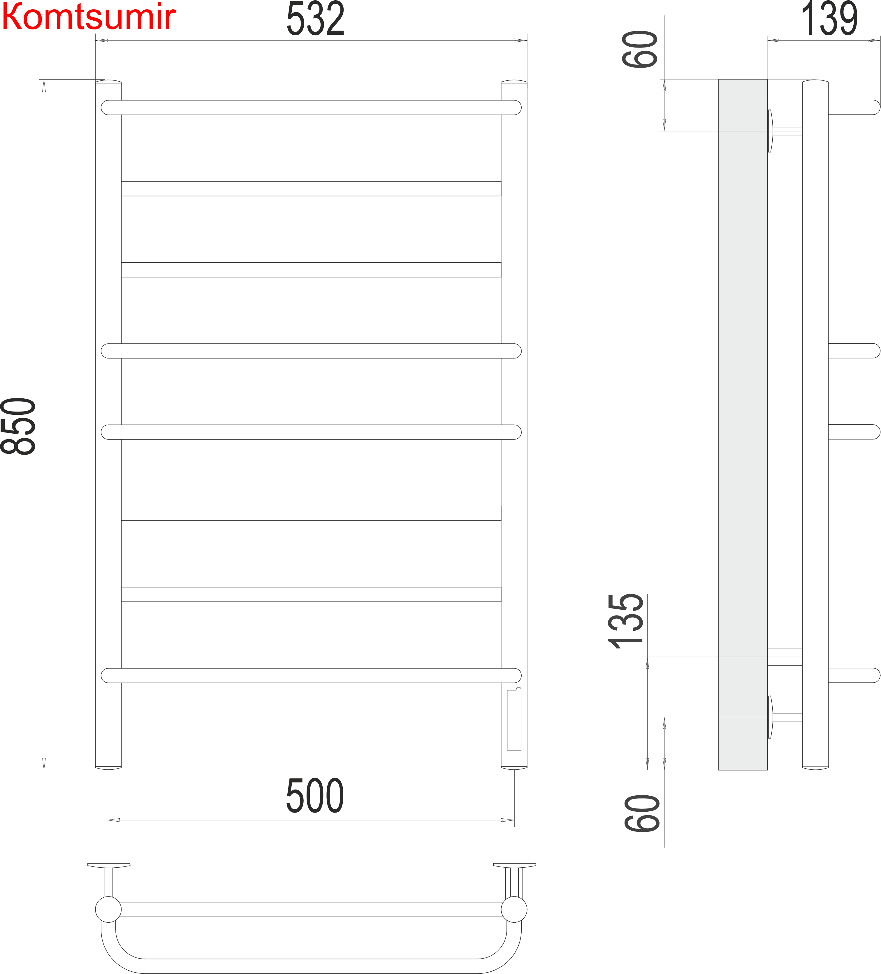 Евромикс П8 500х850 Электро (quick touch)  Полотенцесушитель TERMINUS