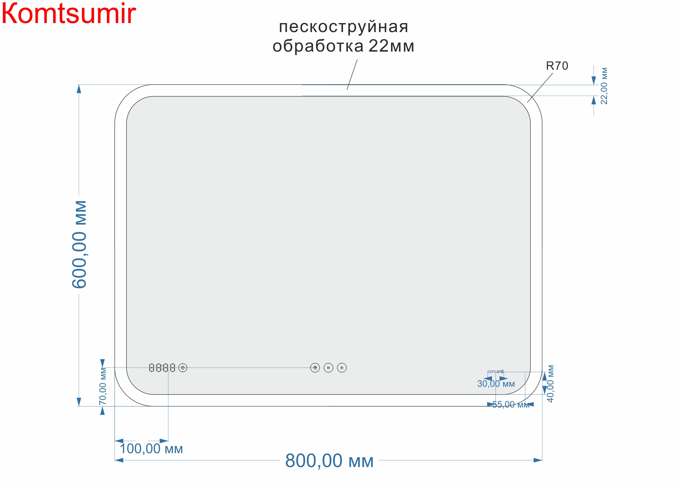 Зеркало: LED 070 pro 80*60, с подсветкой, сенсор, антизапотевание, ф-ция звонка, часы, Bluetooth, Сорт1