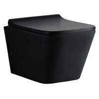 Унитаз подвесной Azario Teramo 490*340*350 безободковый, с сидением микролифт, черный матовый (AZ-052-MB)