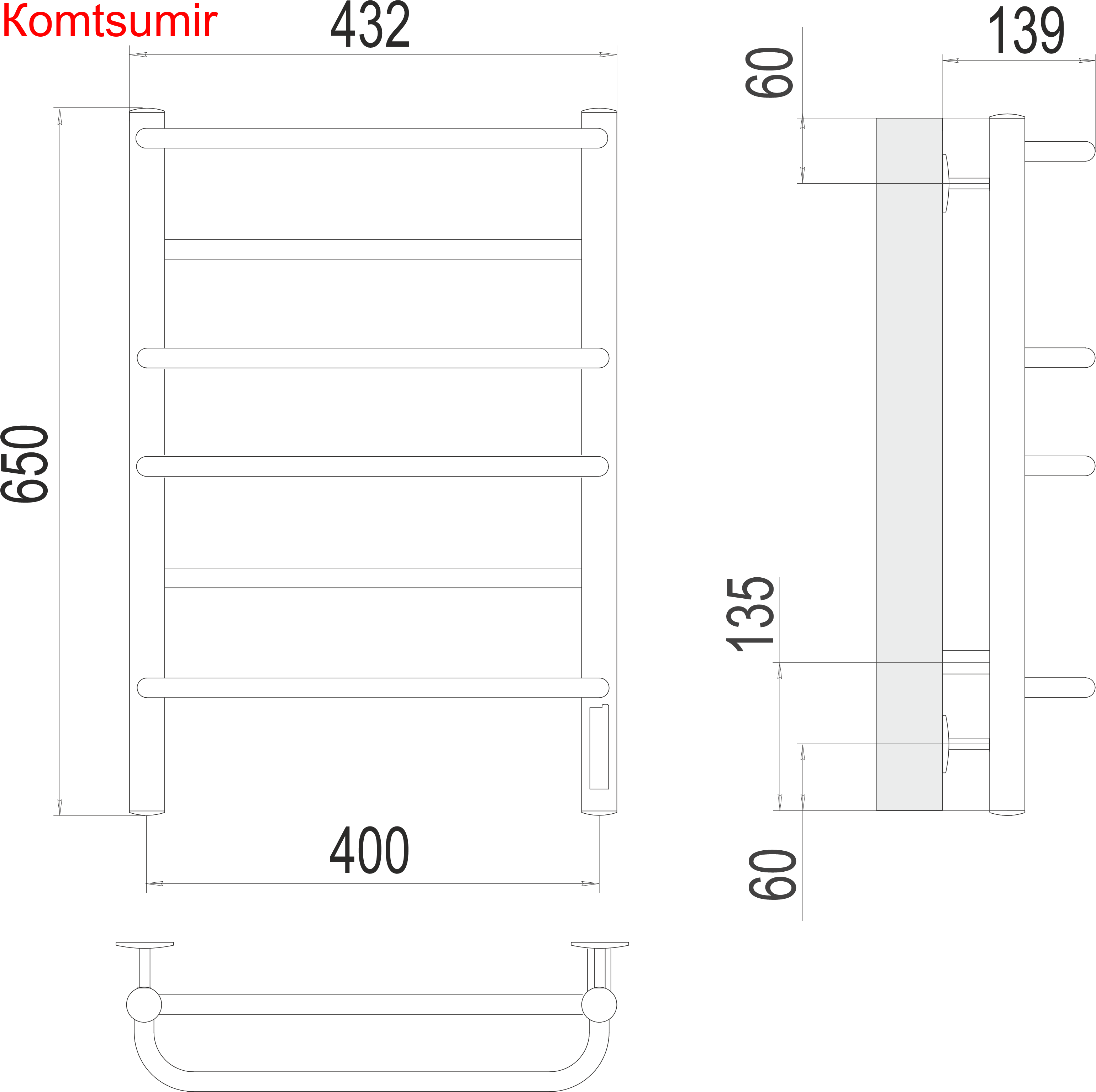 Евромикс П6 400х650 Электро (quick touch) Полотенцесушитель  TERMINUS