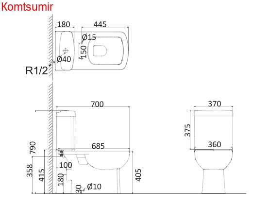 Creo Ceramique TOURS Унитаз-компакт с функцией биде и тонким сидением микролифт