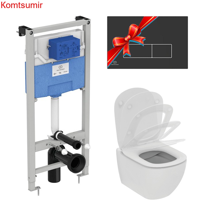 Промо-комплект Ideal Standard Tesi: Подвесной унитаз, Сиденье, Инсталляция, в подарок панель смыва (Цвет черный) (TT00003/121A6)