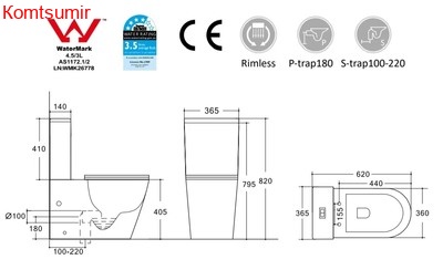 Унитаз-компакт безободковый HOLLER SLIM MB (620*360*820мм, сиденье дюропласт с микролифтом, арматура 2-х режимная)  (2 места) черный матовый