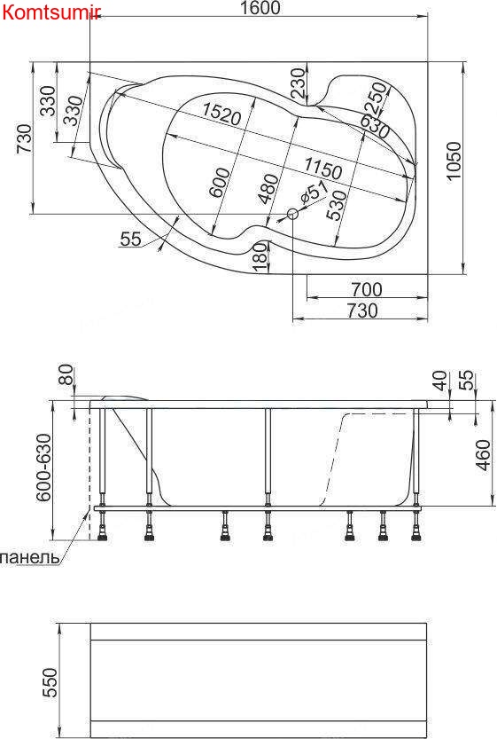 Акриловая ванна 1Marka Aura 160x105 R Акриловая ванна 1Marka Aura 160x105 R